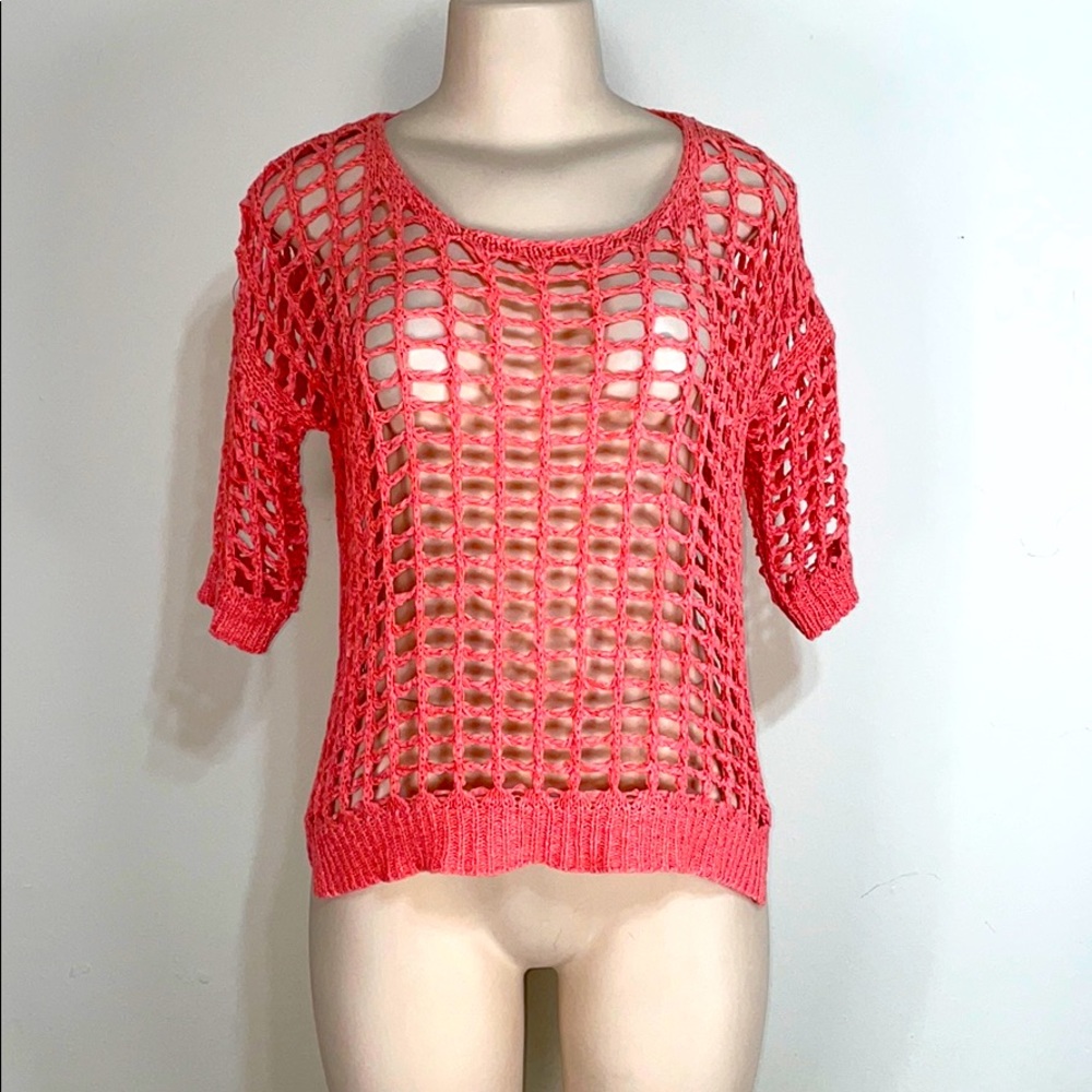 Body Central Coral Pink Open Knit Fishnet Crochet Festival Beach Y2K S/M